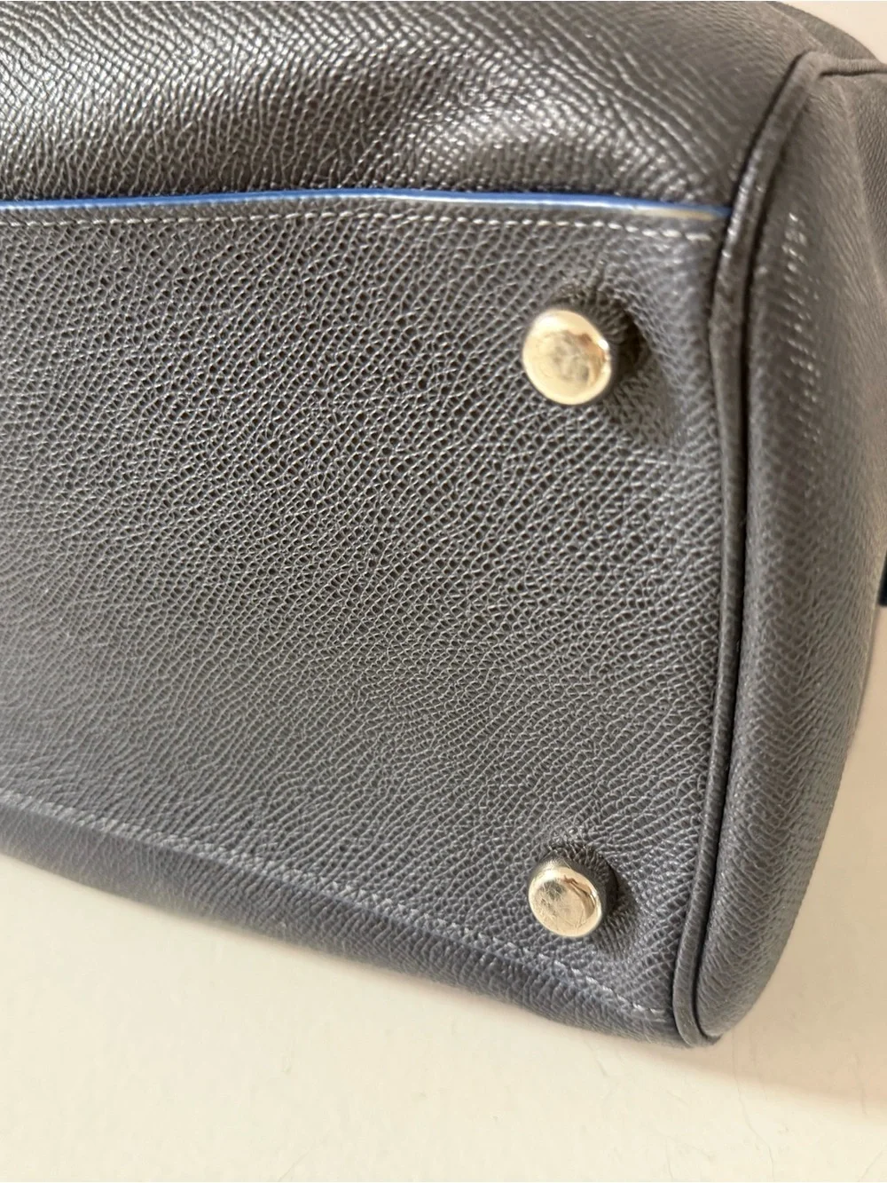 Coach Navy Pebbled Leather Satchel with whipstitch Top Handles!